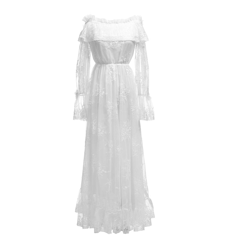 Summer White Lace Long Women Dress Evening Party Ankle-Length Dress Maxi Vintage Lady Tunic Dress Fairy Vestidos - LiveTrendsX