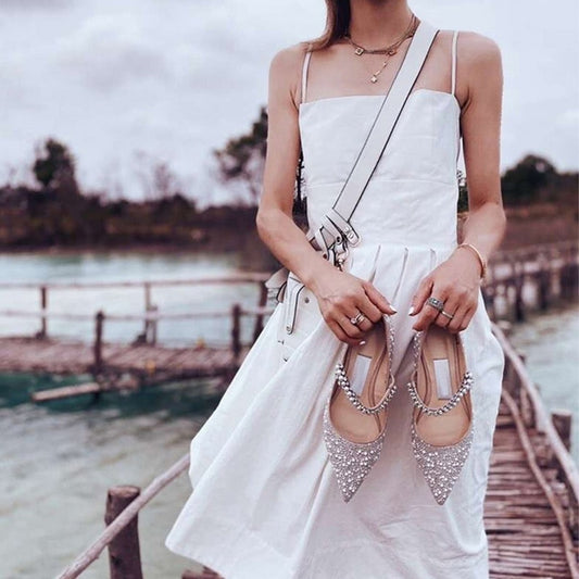 Mary Janes Crystal flat Elastic String Bead Shoes