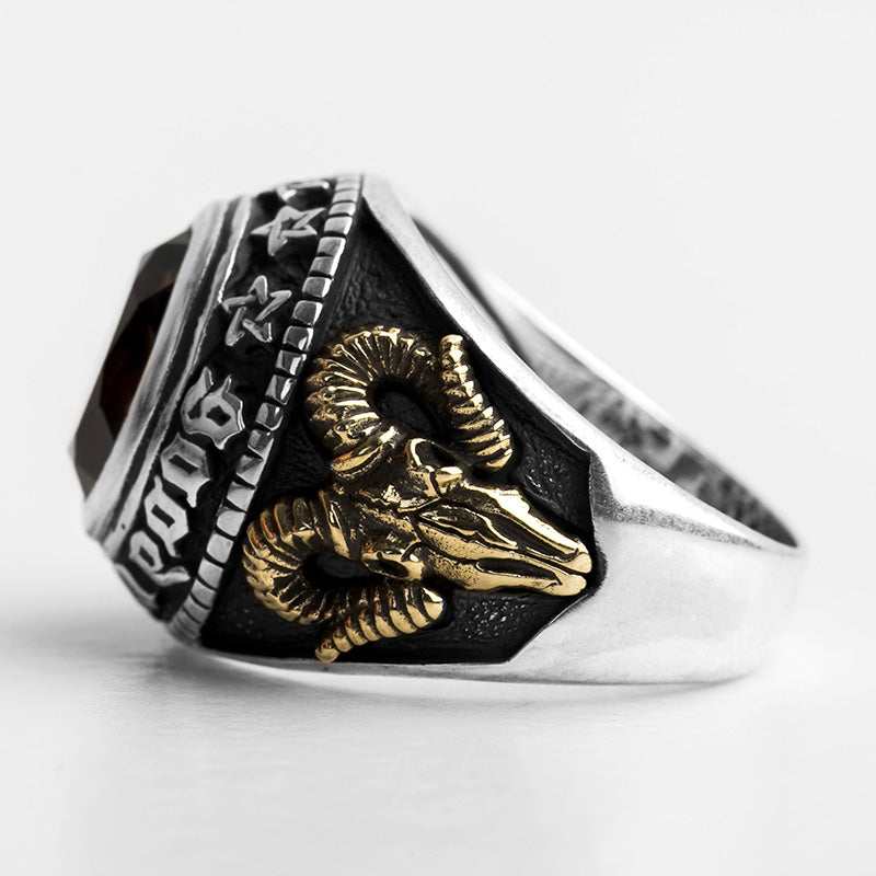 Ring for men personality goat head