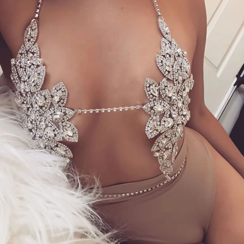 StoneFans Crystal Shiny Rhinestone Sexy Chain Jewellery Bra and Thong Body Chain for Women Underwear Set Hollow Luxury Gifts