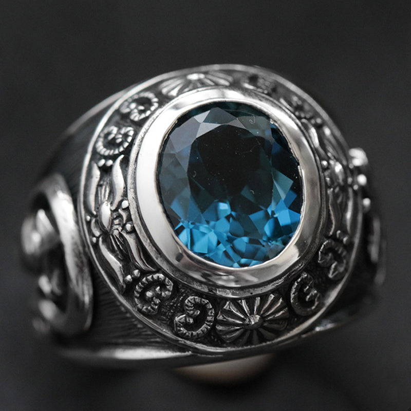 925 handmade silver Sapphire Topaz ring