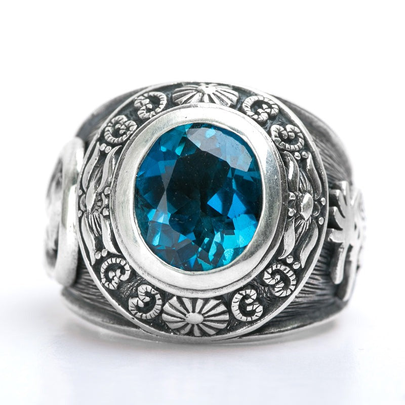 925 ハンドメイド シルバー サファイア トパーズ リング