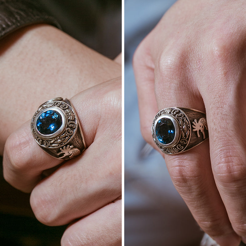 925 handmade silver Sapphire Topaz ring