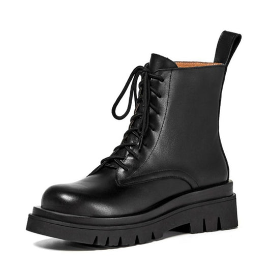 Size 34-43 2021 New INS Woman Leather Ankle Boots Lace Up Shoes Woman Short  Winter Warm Boots Platform Heels Footwear - LiveTrendsX