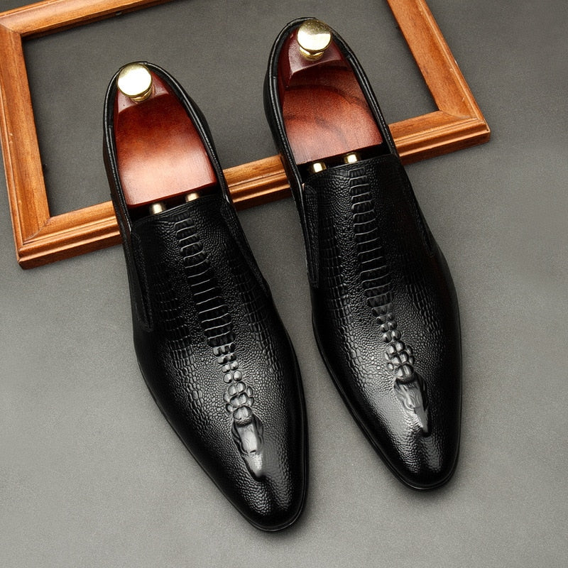 Handmade Mens Wedding Oxford Shoes Black Khaki Genuine Leather Brogue Men's Dress Shoes Slip On Business Formal Shoes For Men - LiveTrendsX