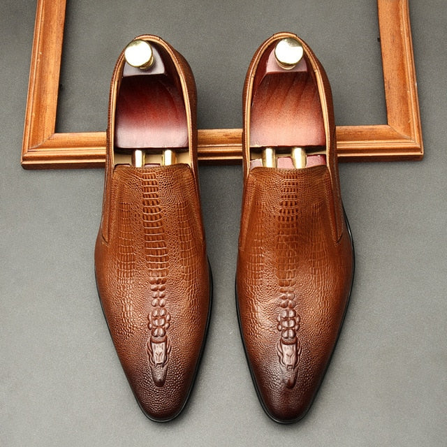 Handmade Mens Wedding Oxford Shoes Black Khaki Genuine Leather Brogue Men's Dress Shoes Slip On Business Formal Shoes For Men - LiveTrendsX