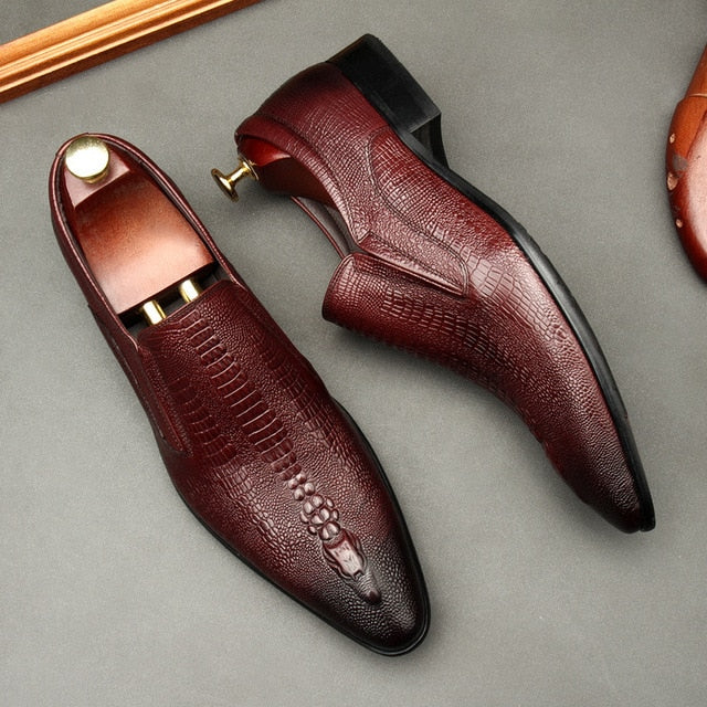 Handmade Mens Wedding Oxford Shoes Black Khaki Genuine Leather Brogue Men's Dress Shoes Slip On Business Formal Shoes For Men - LiveTrendsX