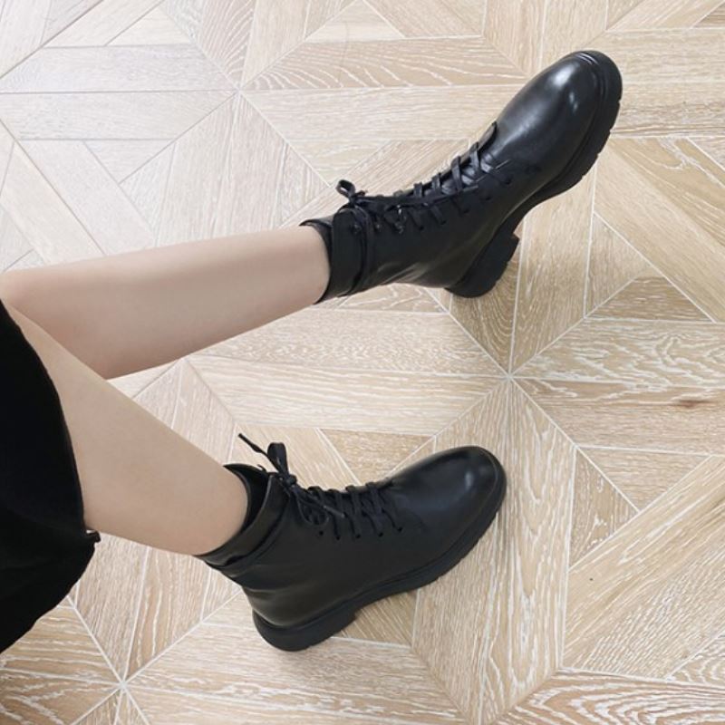 Size 33-42 Ins New Ankle Boots Women Round Toe Thick Heel Lace Up Genuine Leather Shoes High Quality Cool Shoes Footwear - LiveTrendsX