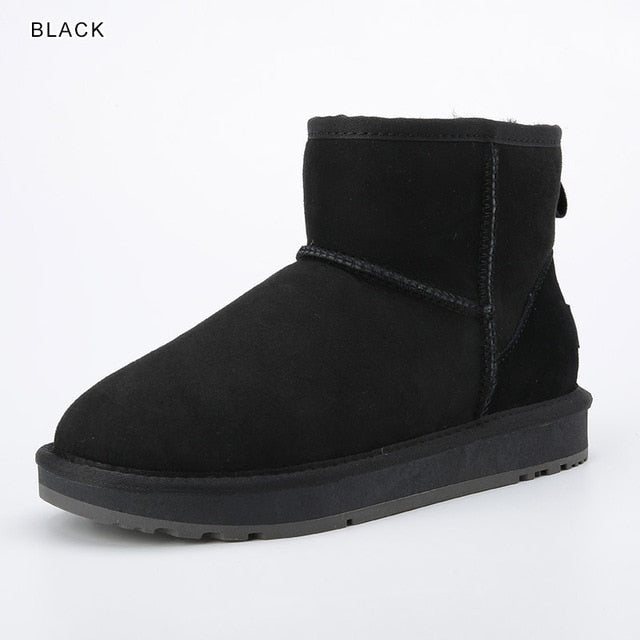 sheepskin suede leather wool fur lined women ankle winter boots for women basic snow boots winter shoes flats black - LiveTrendsX