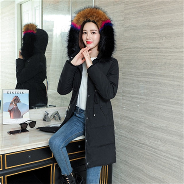 Fashionable women's winter warm hooded cotton winter jacket solid colo ...