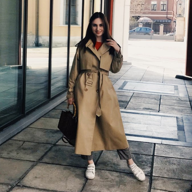 new Fashion 2020 Fall /Autumn Casual Double breasted Simple Classic Long Trench coat with belt Chic Female windbreaker - LiveTrendsX