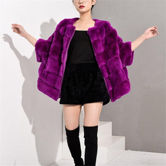 Wine Purple Coat Women Leather Jacket Rex Rabbit Fur Jacket Real Fur Coat Women Plus Size Winter Coat Women Jacket - LiveTrendsX