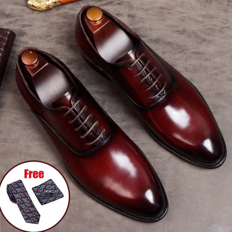 Mens Formal Shoes Genuine Leather Oxford Shoes For Men Italian 2020 Dress Shoes Wedding Laces Leather Business Shoes - LiveTrendsX