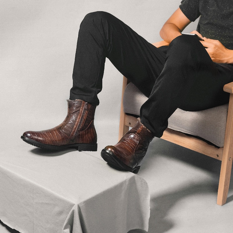 Leather Men Winter Boots Size 40-45 Handmade Warm Men Winter Shoes - LiveTrendsX