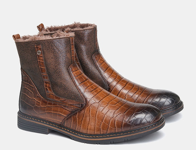 Leather Men Winter Boots Size 40-45 Handmade Warm Men Winter Shoes - LiveTrendsX