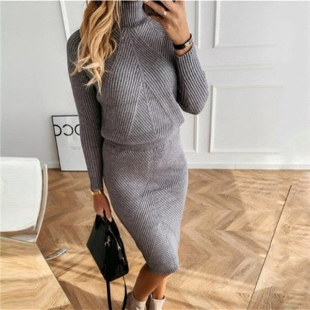 Women's Knitting skirt suit women's Costume Sweater suit + Slim Skirt Two-Piece tracksuit - LiveTrendsX
