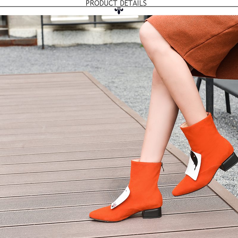 women shoes winter new fashion pointed toe genuine leather ankle boots women mid heels plus size zip shoes - LiveTrendsX