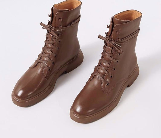 Size 33-42 Ins New Ankle Boots Women Round Toe Thick Heel Lace Up Genuine Leather Shoes High Quality Cool Shoes Footwear - LiveTrendsX