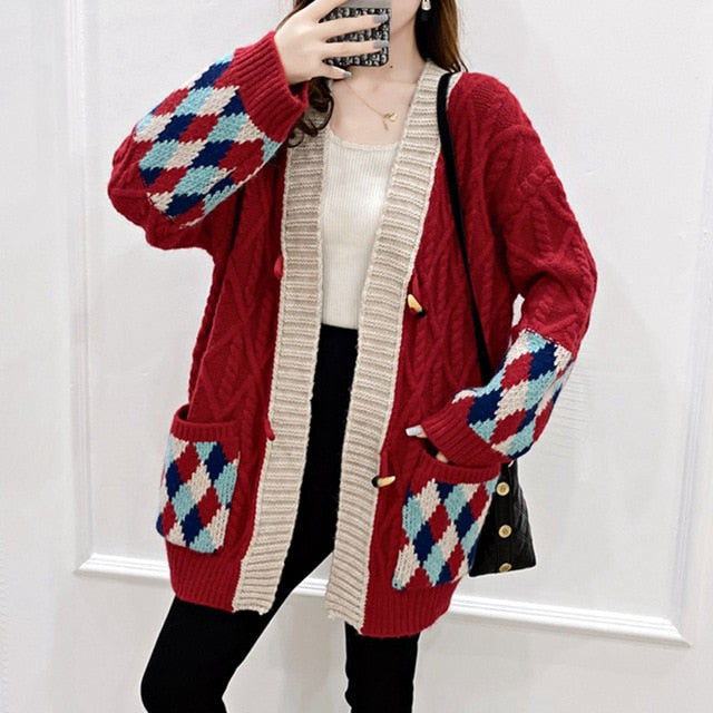 Casual Oversize Letter Print Cardigan Sweater Female Fashion Thick Warm Korean Knitted Coat Outwear Knitwear 2020 Winter Jersey - LiveTrendsX