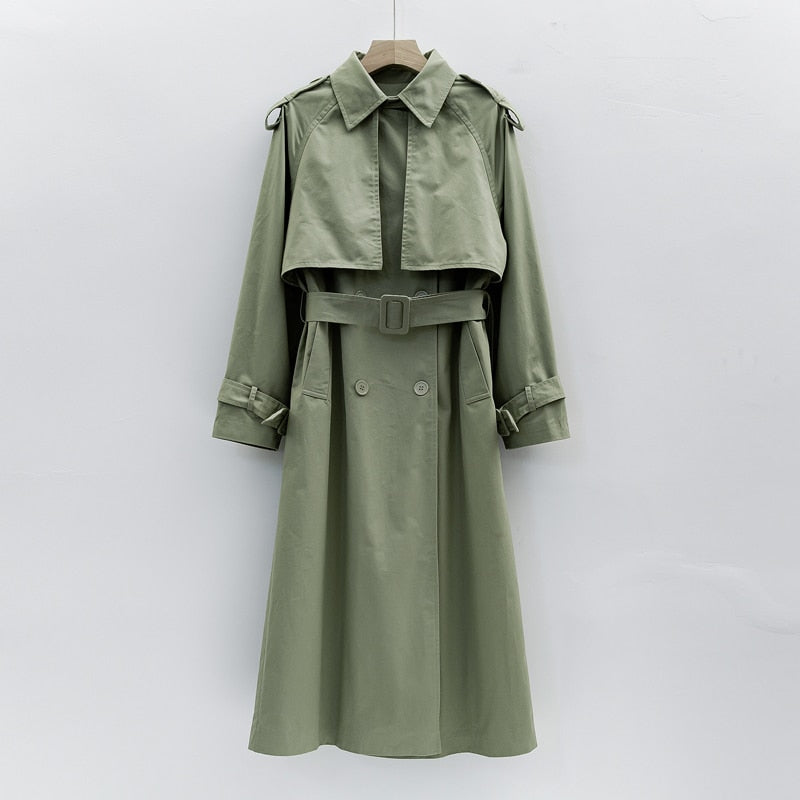 new Fashion 2020 Fall /Autumn Casual Double breasted Simple Classic Long Trench coat with belt Chic Female windbreaker - LiveTrendsX