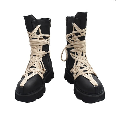 2020 Autumn and Winter New British Style Thick-soled High-top Lace-up Short Boots Side Zipper Mid-tube Boots  Shoes Woman - LiveTrendsX