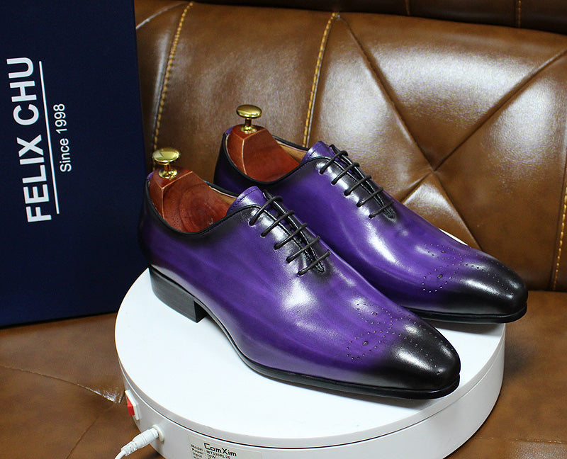 Daniel Shoes Italian Mens Dress Shoes Genuine Leather Blue Purple Oxfords Men Wedding Shoes Party Whole Cut Formal Shoes for Men - LiveTrendsX