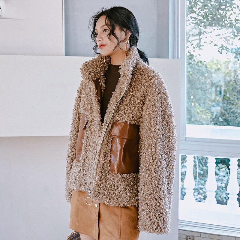 Women's Parka Warm Loose Fashion Teddy Bear Fleece Jacket High Quality PU Leather Faux Fur Coat Winter - LiveTrendsX