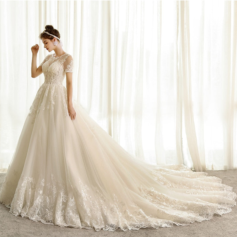 wedding dress ball gown 2020 bride elegant long dress women appliques for ties lace princess cut - LiveTrendsX