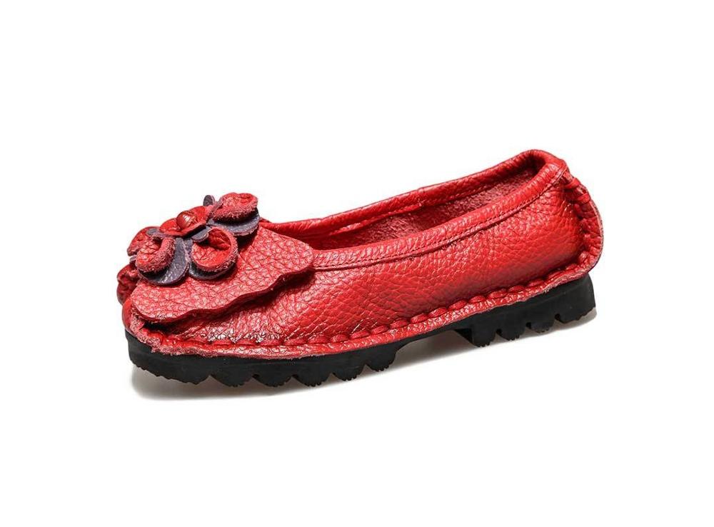 Handmade  cow leather flat soft flower female shoes - LiveTrendsX