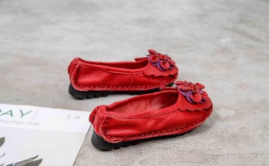 Handmade  cow leather flat soft flower female shoes - LiveTrendsX