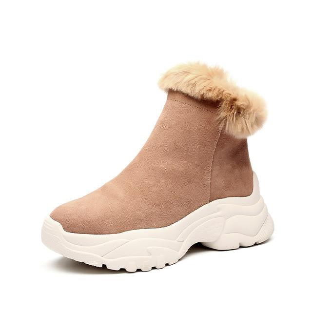 Suede leather Ankle Boots Women Flat platform shoes winter plush Keep warm Thick bottom Short Boots Ladies snow boot - LiveTrendsX