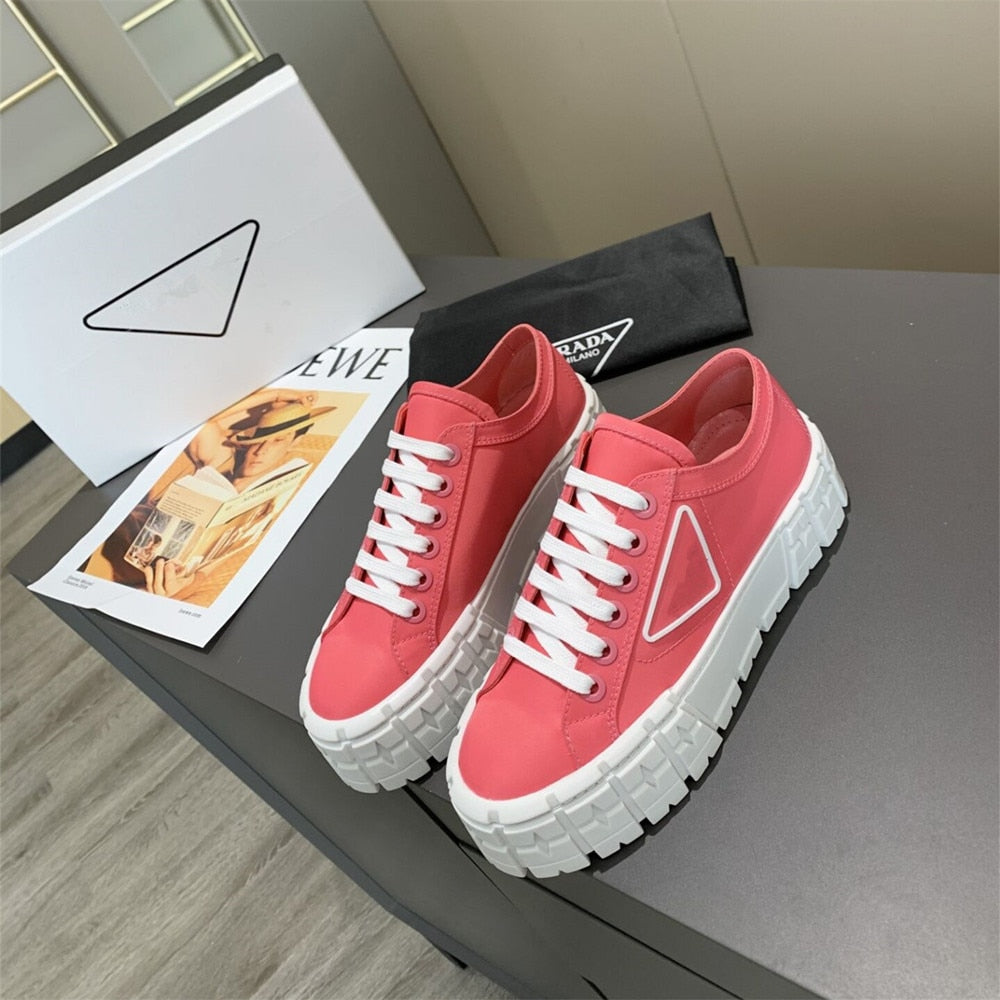 Women's Vulcanized Shoes Fashion Brand Nylon Cloth Shoes 2020 Spring Autumn New Round Head Thick Bottom Sports Lace White Shoes - LiveTrendsX