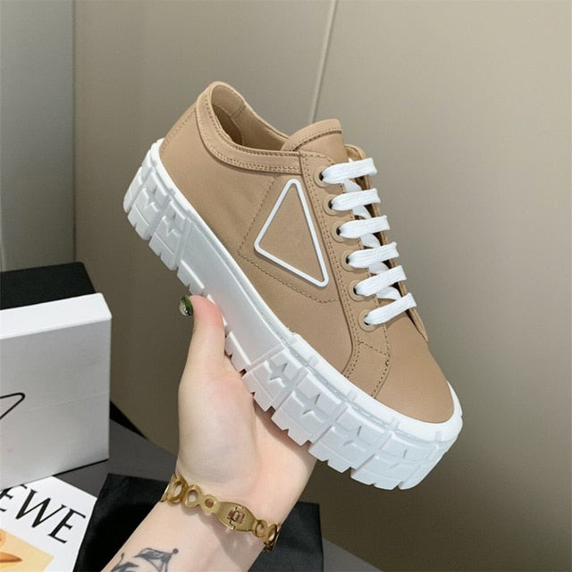 Women's Vulcanized Shoes Fashion Brand Nylon Cloth Shoes 2020 Spring Autumn New Round Head Thick Bottom Sports Lace White Shoes - LiveTrendsX