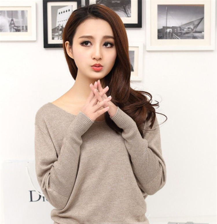 Spring autumn cashmere sweaters women fashion sexy v-neck pullover loose 100% wool batwing sleeve plus size knitted tops - LiveTrendsX
