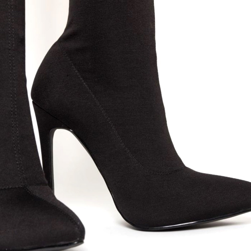 Spring Women Pink Short Boots Pointed Toe Stilettos High Heels