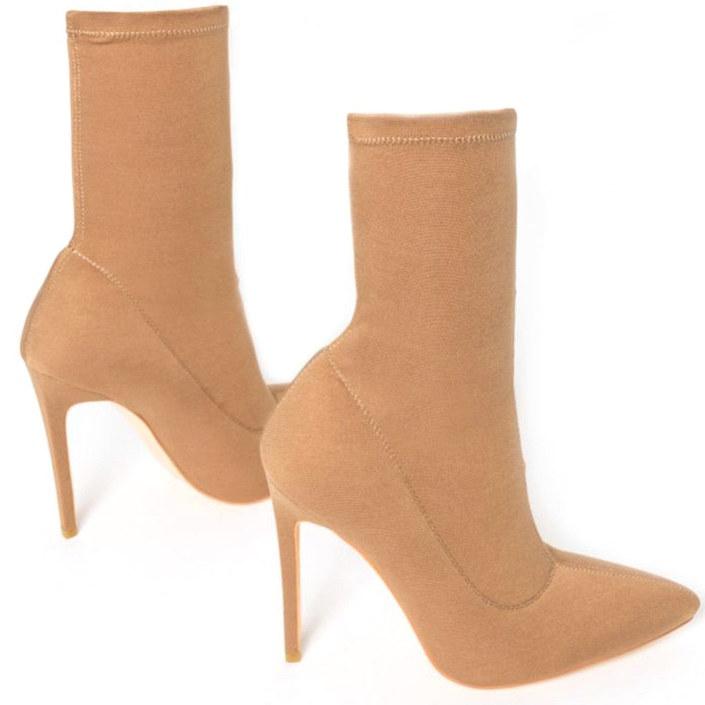 Spring Women Pink Short Boots Pointed Toe Stilettos High Heels