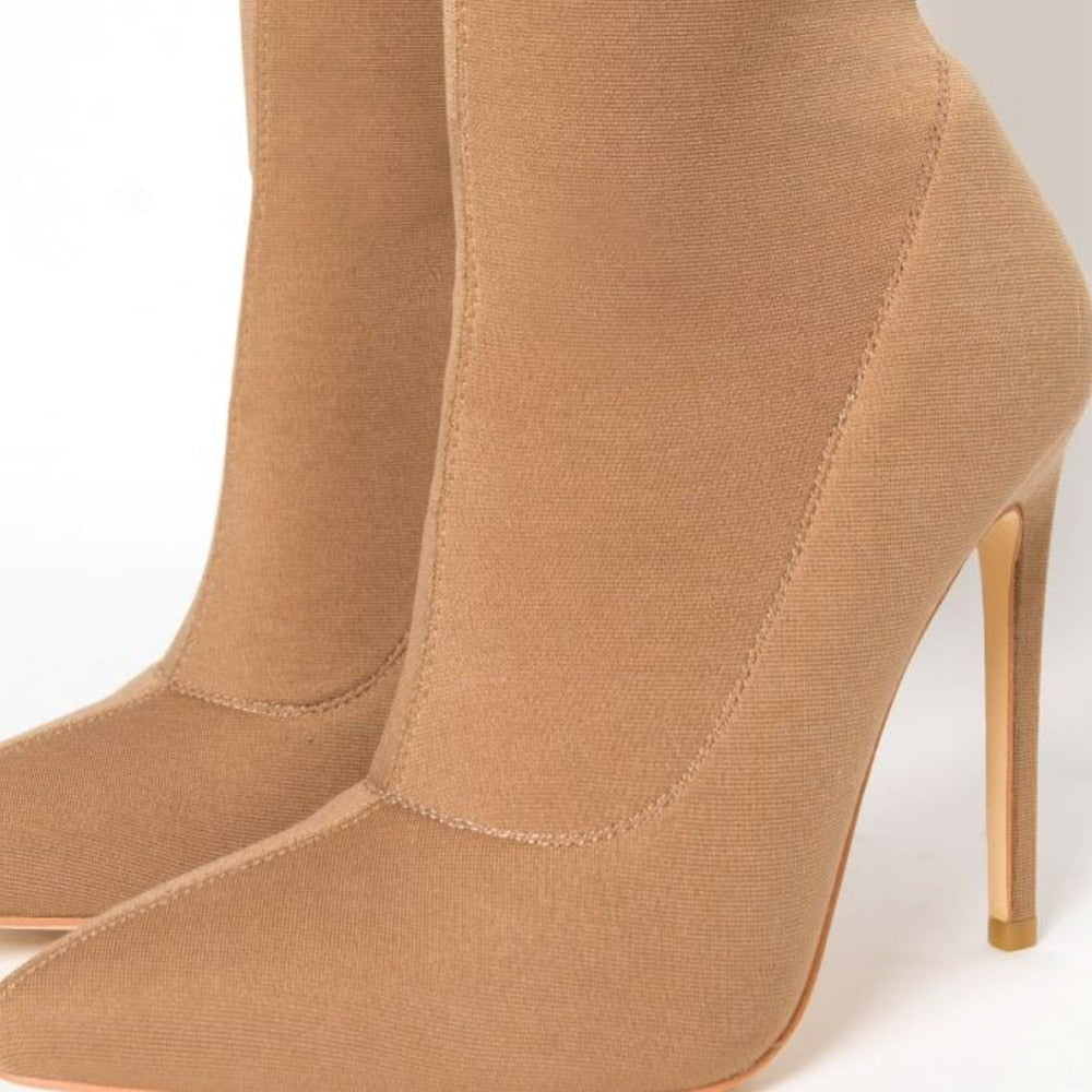 Spring Women Pink Short Boots Pointed Toe Stilettos High Heels