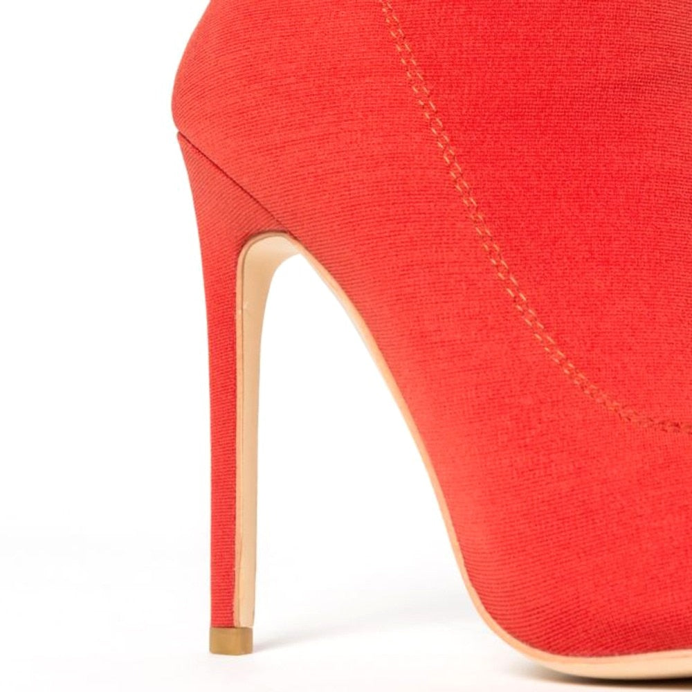 Spring Women Pink Short Boots Pointed Toe Stilettos High Heels