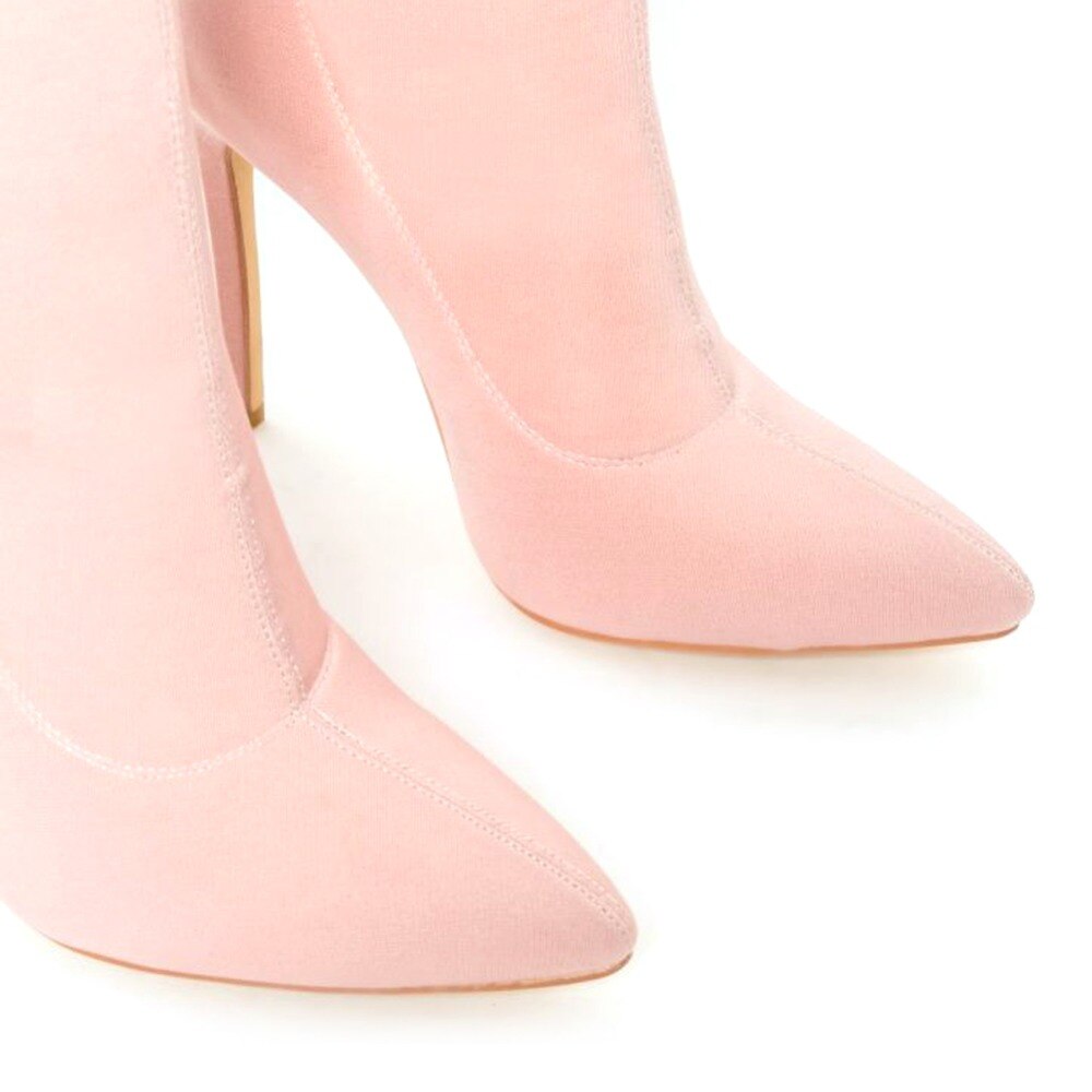 Spring Women Pink Short Boots Pointed Toe Stilettos High Heels