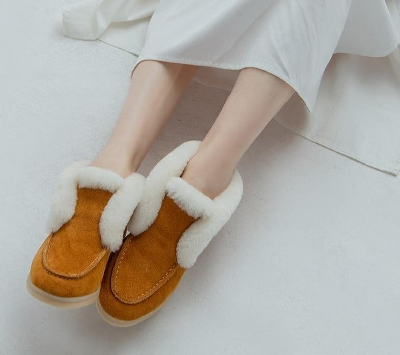 Ankle boots cow-suede-leather boots natural-fur Warm winter boots Slip-on snow boots for women - LiveTrendsX