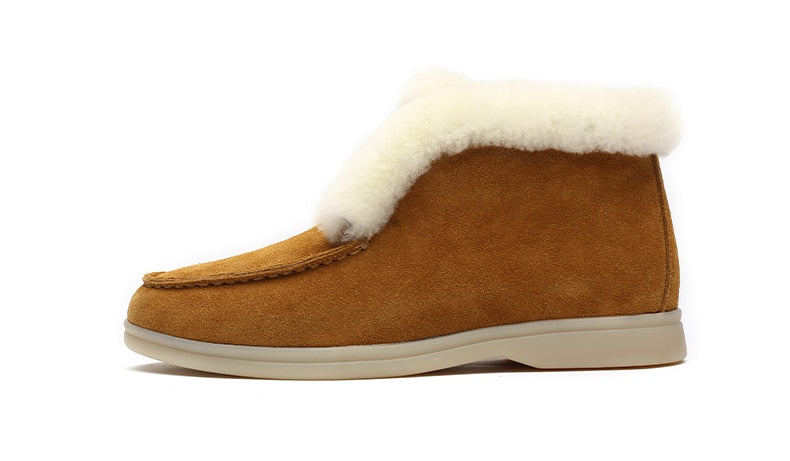 Ankle boots cow-suede-leather boots natural-fur Warm winter boots Slip-on snow boots for women - LiveTrendsX