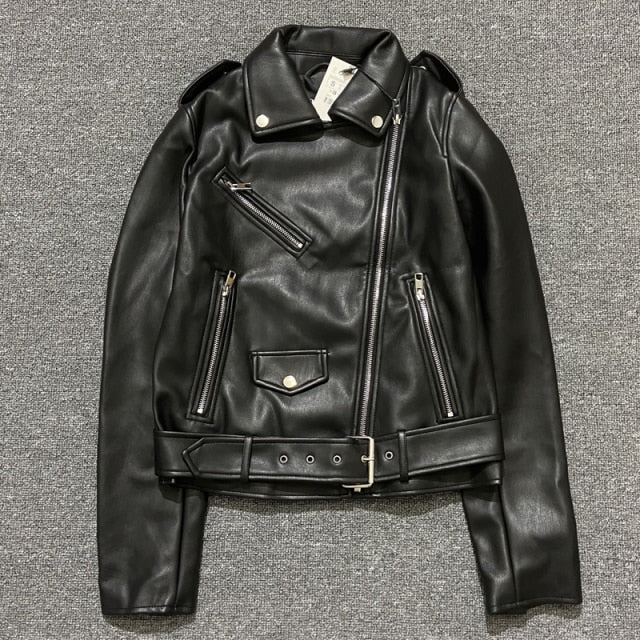 Faux Leather Jacket Ladies Solid