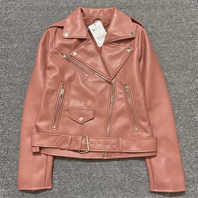 Faux Leather Jacket Ladies Solid