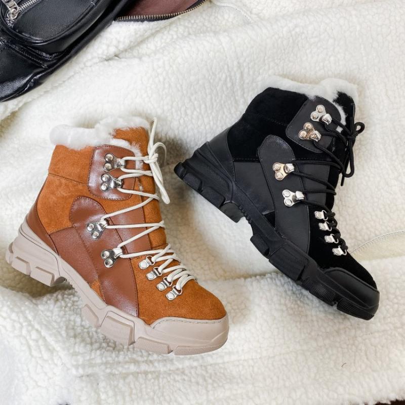 Genuine Leather Fur Snow Boots Women Winter Rabbit Fur Sneakers High Top 2020 New Female Ankle Boots Platform Warm Winter - LiveTrendsX