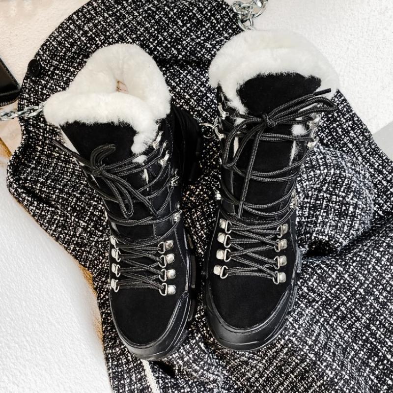 Genuine Leather Fur Snow Boots Women Winter Rabbit Fur Sneakers High Top 2020 New Female Ankle Boots Platform Warm Winter - LiveTrendsX