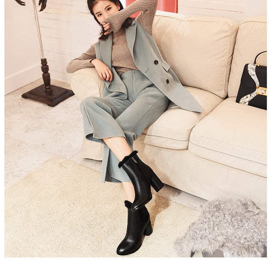 new arrived women High-heeled  boot with fur 7 cm for heel - LiveTrendsX