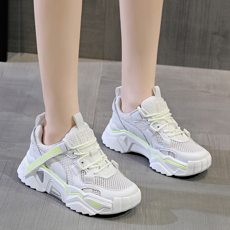 Genuine Leather Women's Platform Sneakers 2020 Fashion Women Mesh Breathable Chunky Shoes Ladies Trainers Footwear - LiveTrendsX