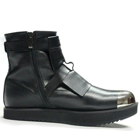 メンズ 冬用 ミディアムヒール スチールトゥ アンクルブーツ