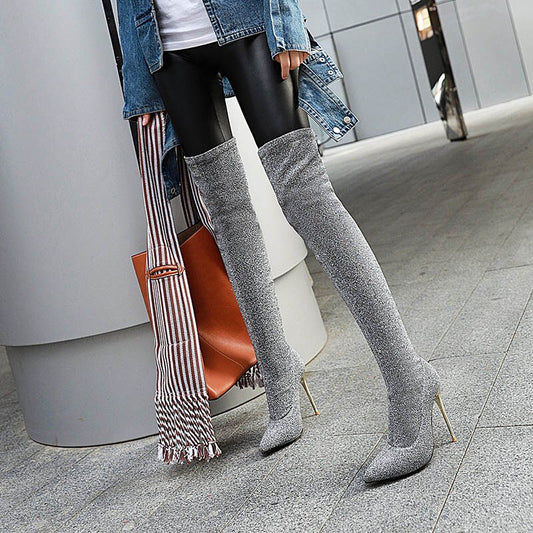 オーバーニーハイヒールブーツレディース