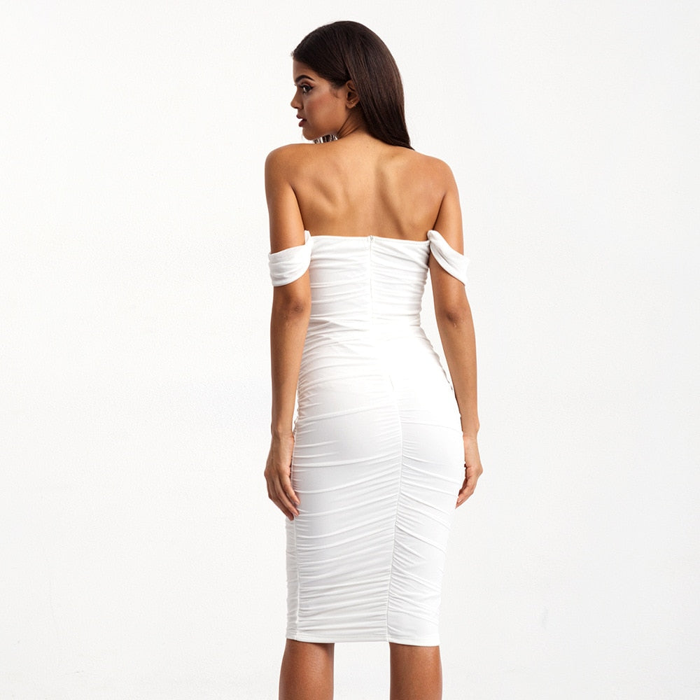 Off Shoulder Sexy Backless Mesh Ruched Dress for Women - LiveTrendsX